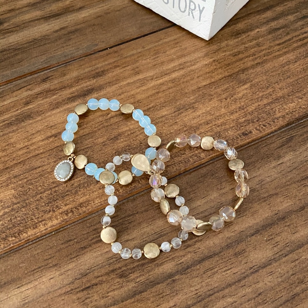 Beaded bracelets.
